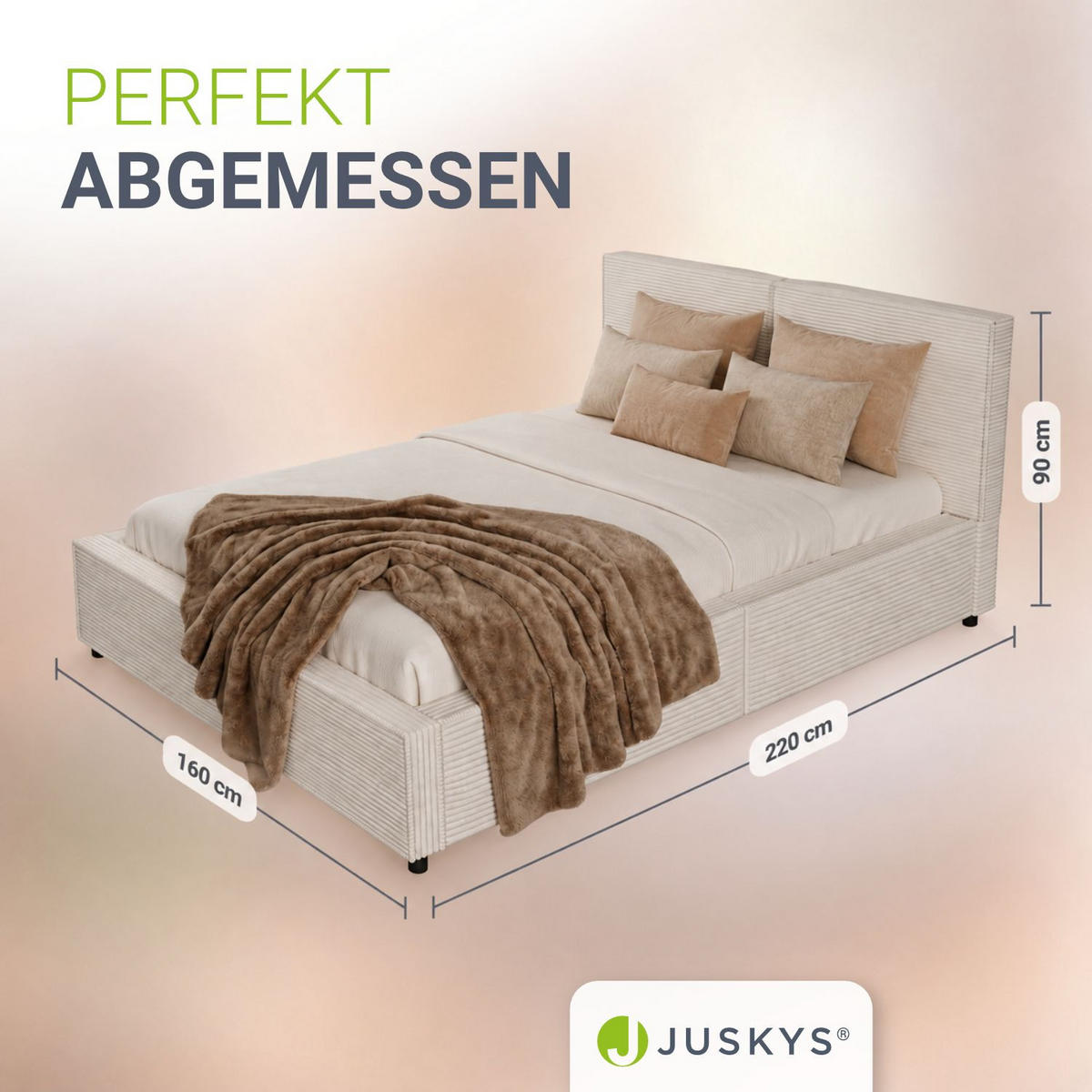 POLSTERBETT Salerno Cord beige 140x200 cm - Beige, Textil (140/200cm) - Juskys