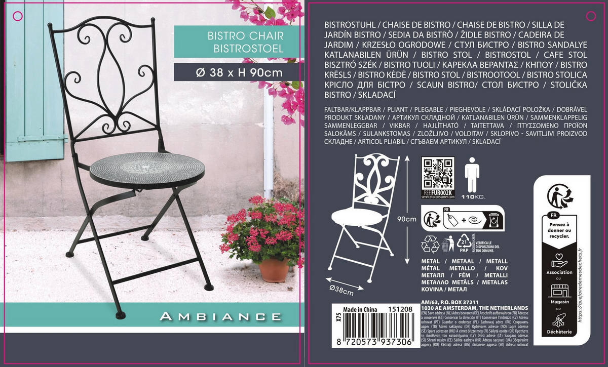 ŽIDLE - černá, Konvenční, kov/keramika (41/100/12,5cm)