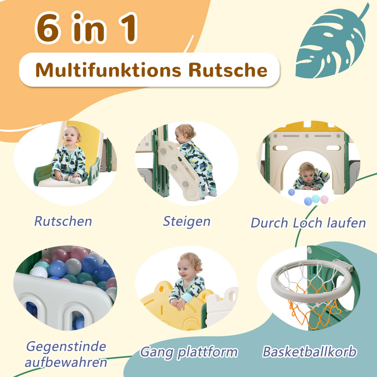 KINDERRUTSCHE 6 in 1, Grün - Grün, Kunststoff (190/151cm)