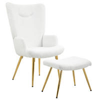 OHRENSESSEL mit Hocker, Sessel mit Sherpa-Bezug, Hohe Rückenlehne, Weiß - Weiß, Kunststoff (68/111/73cm) - HOMCOM