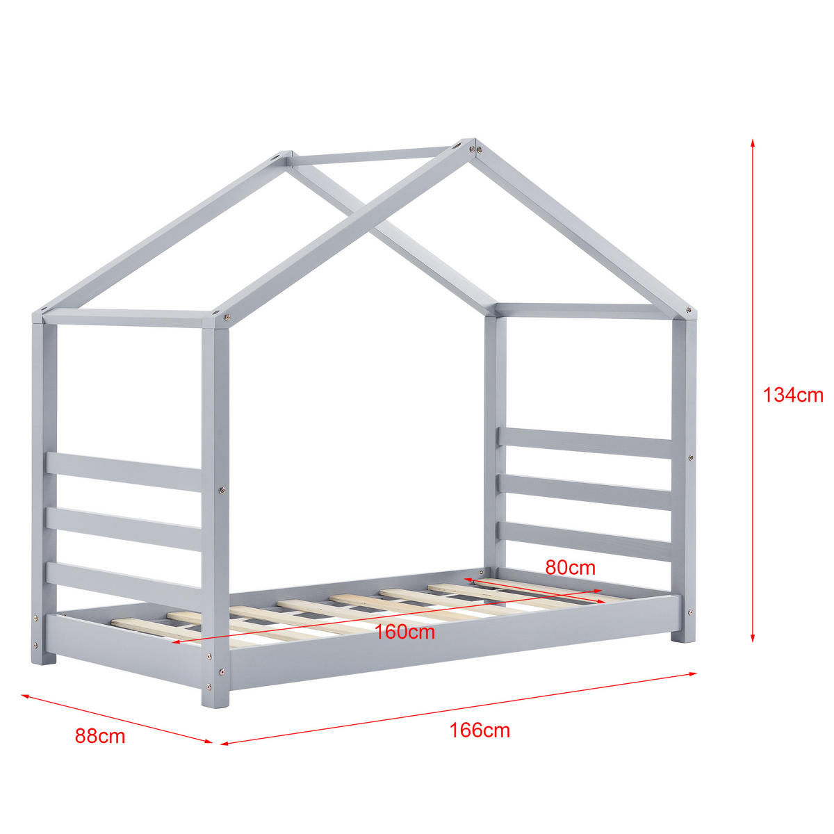 HAUSBETT Vardø - Grau, Holz (80/160cm) - [en.casa]