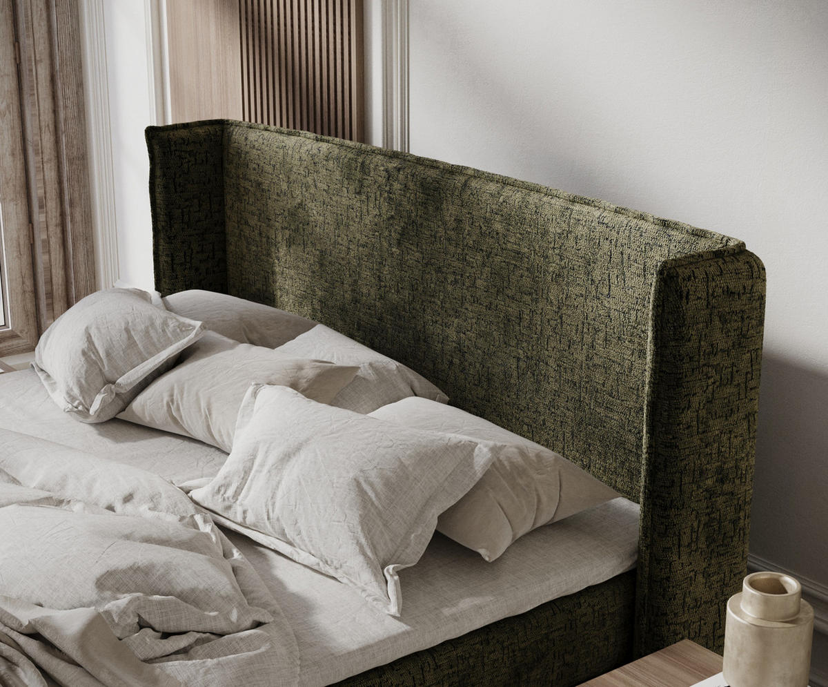 KONTINENTALBETT Ardis Olivenfarbe 140/200 cm mit Matratze und Topper - Schwarz/Olivgrün, Holz/Holzwerkstoff (140/200cm) - Maison de Reve