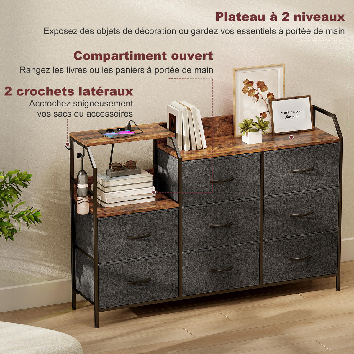 KOMMODE DE-12520 130,5/30/88 cm Braun - Braun, Metall (130.5/88/30cm) - ComfortXL