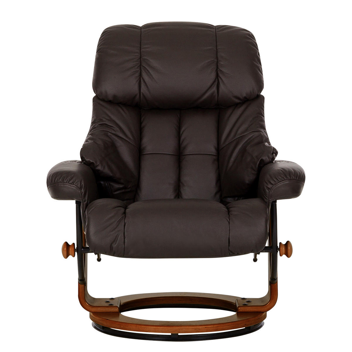 RELAXSESSEL mit Hocker - Echtleder / Kunstleder - Braun, Leder/Birkenholz (90/104/91cm) - home24