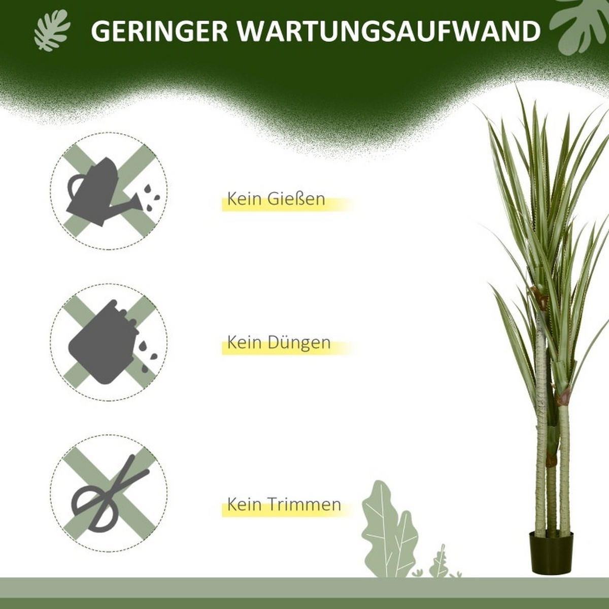 KUNSTPFLANZEN Yucca 17/17/190 cm grün aus Kunststoff pflegeleicht - Grün, Kunststoff (190cm) - OKWISH