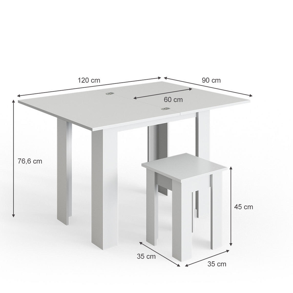JÍDELNÍ STŮL SE ŽIDLÍ Roman Bílá - bílá, kompozitní dřevo (90/76.6/60cm) - Vicco