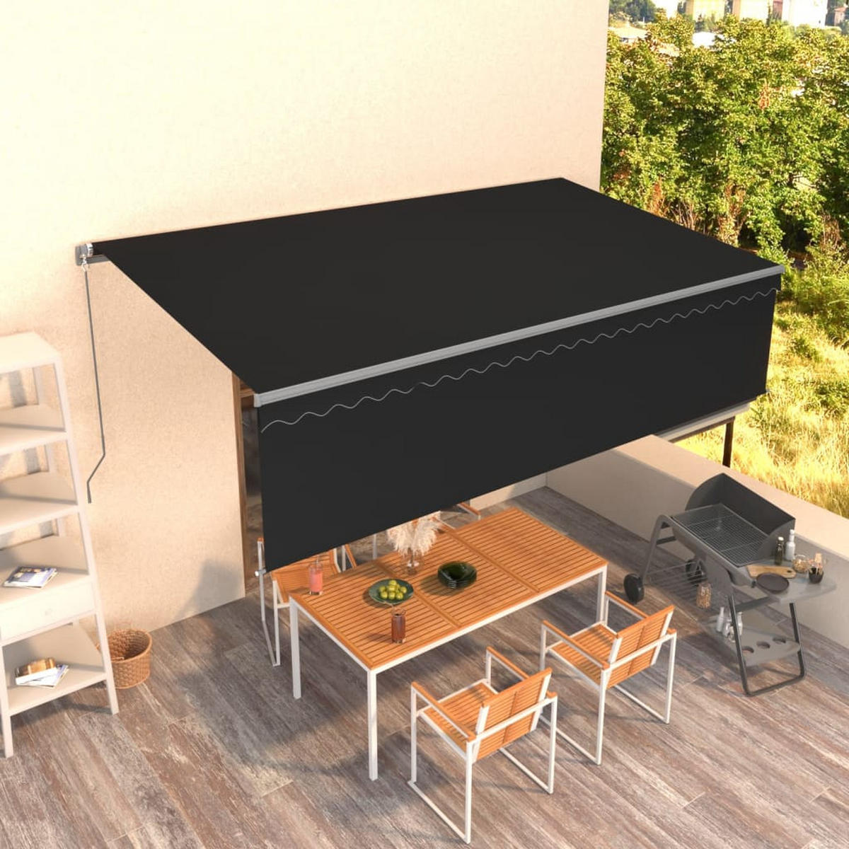MARKISE Manuell Einziehbar mit Rollo 5x3 m Anthrazit - Anthrazit, Metall (500/300/300cm) - furnicato