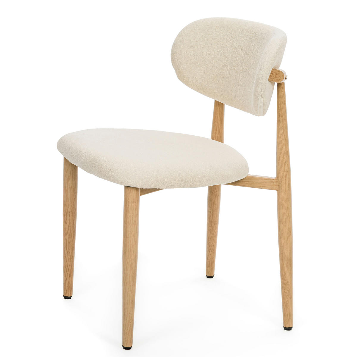 STUHL ALMO gepolstert Beine in Holzoptik - creme - Boucle - Eichefarben/Creme, Textil/Metall (47/77/54cm) - NEW HOME