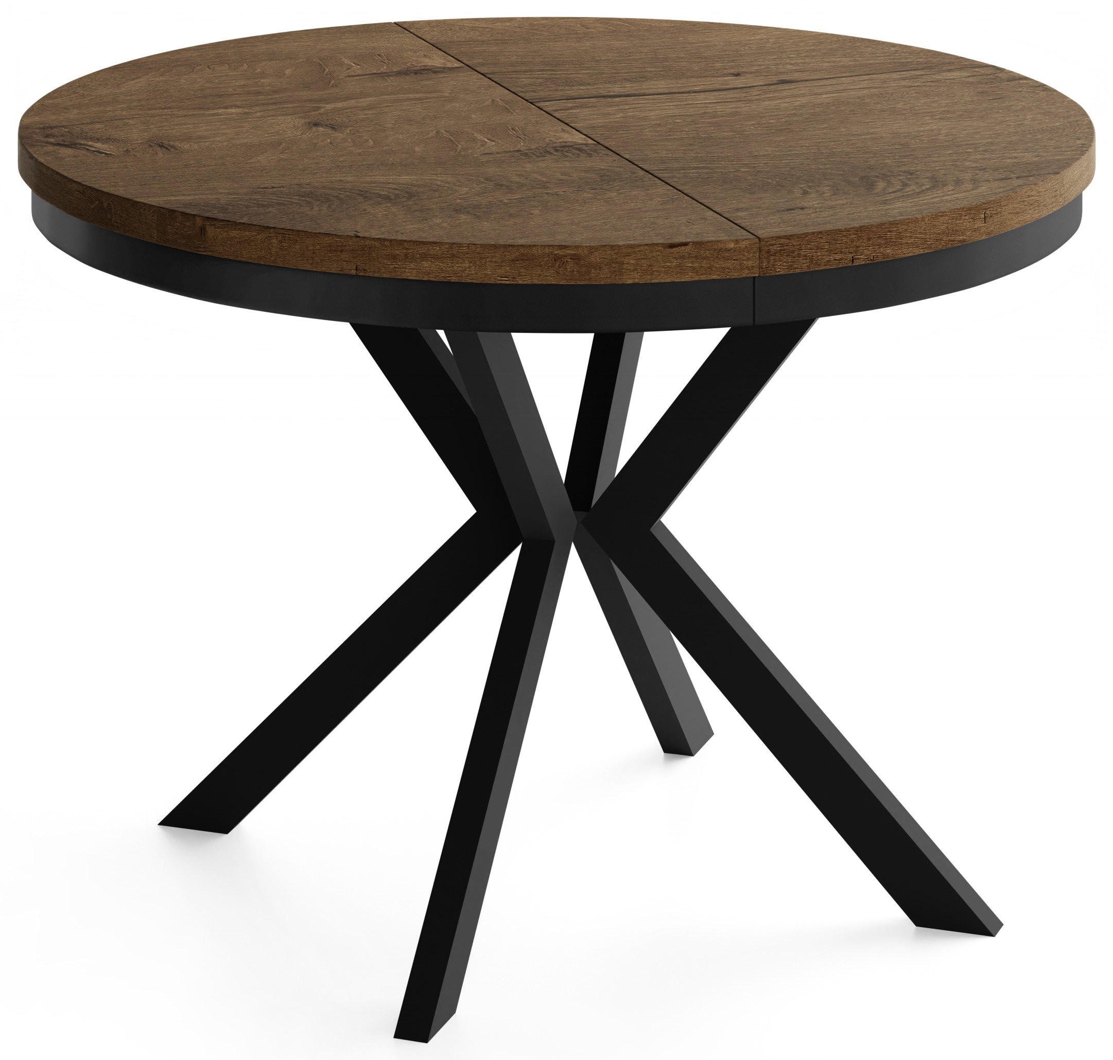 ESSTISCH Ross runder ausziehbarer, Lefkas Eiche 120-200/120/76 cm - Alteiche/Schwarz, Holzwerkstoff/Metall (120/200/76cm) - WFL GROUP
