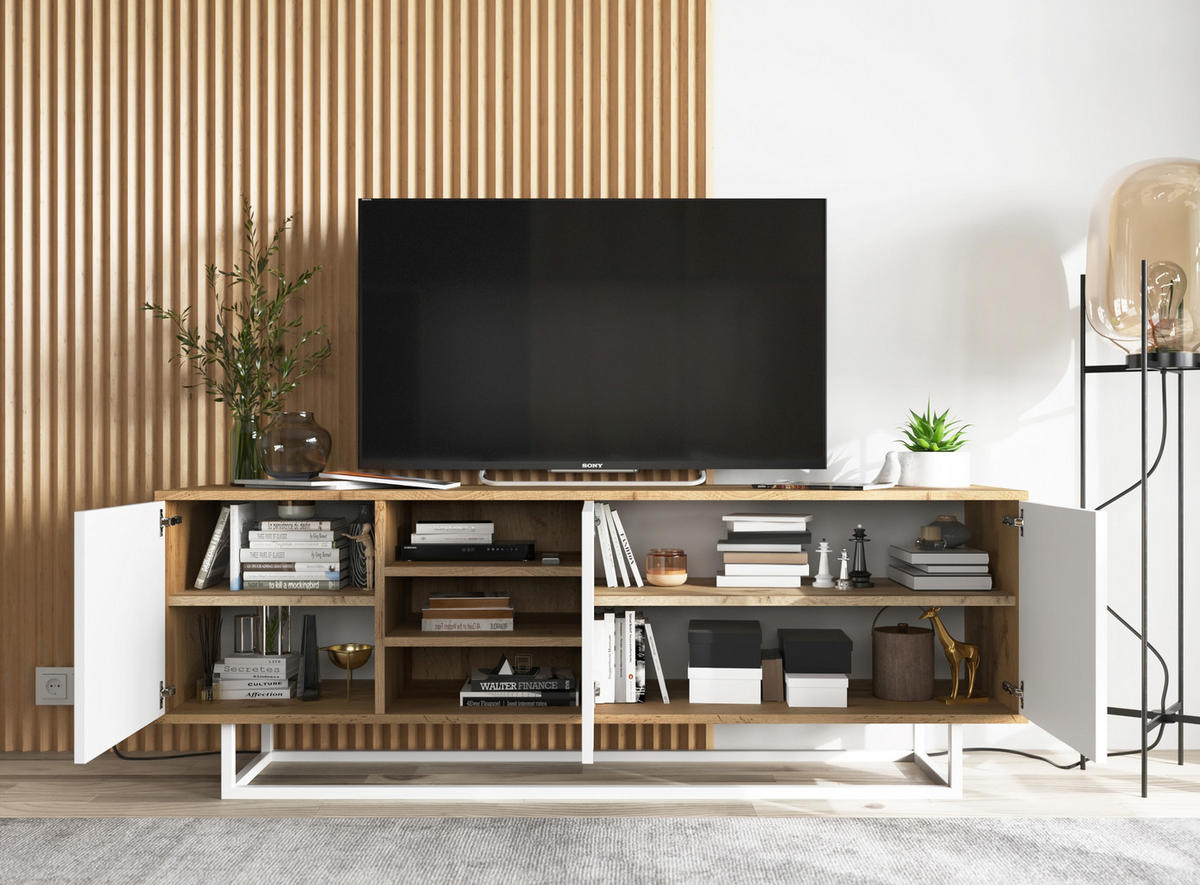 TV-LOWBOARD Apollo Eiche wotan Weiß Matt 150/53/35 cm - Weiß, Holzwerkstoff/Metall (150/53/35cm) - Meble Lindner