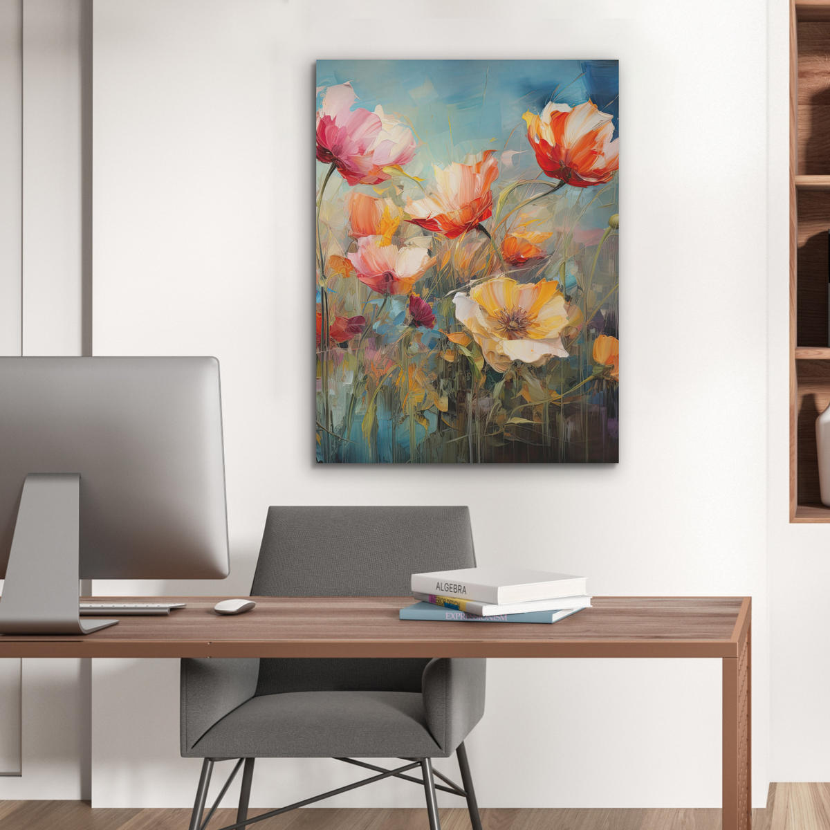 AKUSTIKPANEEL Blumen - Aquarell - Kunst - Botanisch - Natur 60x80 cm - Orange, Textil (60/0.9/80cm) - MuchoWow