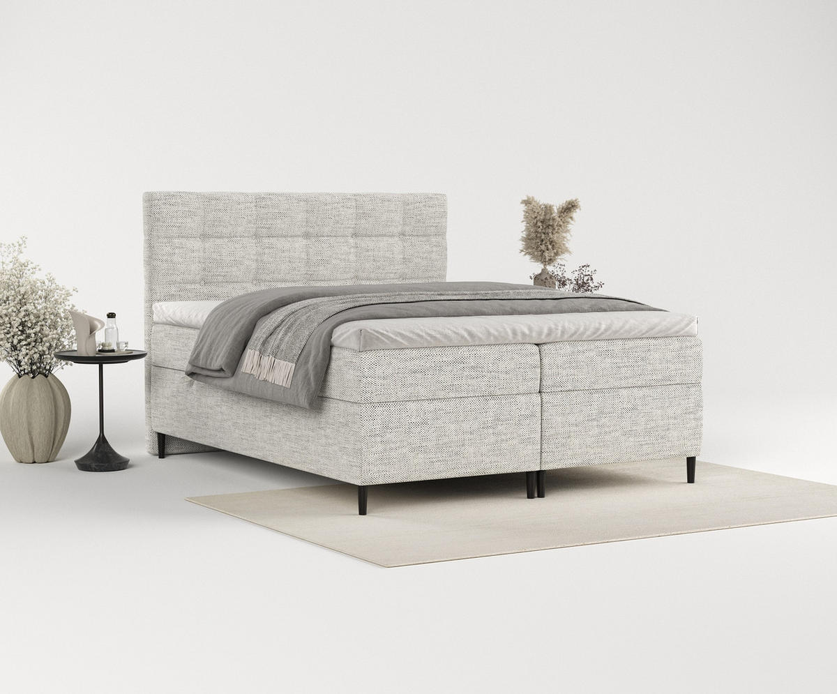 BOXBETT Urbaneo Hellgrau 180/200 cm mit Taschenmatratze und Topper - Hellgrau/Schwarz, Holz/Holzwerkstoff (180/200cm) - Maison de Reve