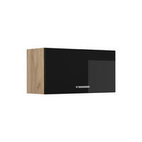 HÄNGESCHRANK R-Line, Schwarz Hochglanz/Goldkraft Eiche, 80 cm Flach - Honigeiche/Schwarz Hochglanz, Holzwerkstoff (80/40/31cm) - Vicco