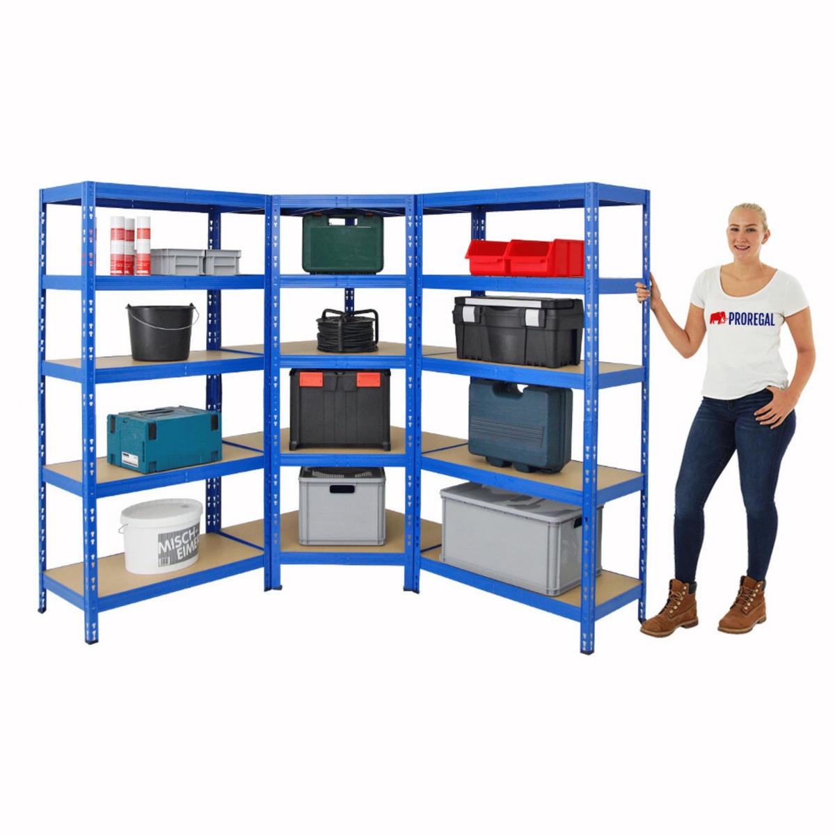 ECKREGAL Tiger 2er-Set mit Schwerlastregal 180x90x45 cm Fachlast 175 + 265 kg Blau - Blau, Metall (90/180/45cm) - PROREGAL