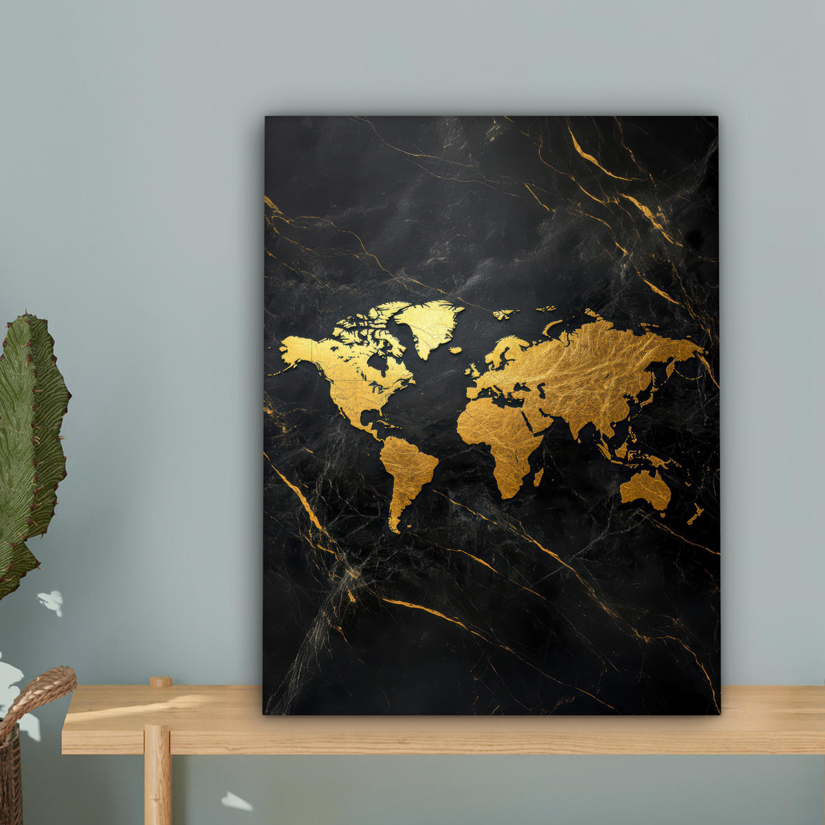 LEINWANDBILD Weltkarte - Gold - Marmor 30x40 cm - Goldfarben, Textil (30/40cm) - MuchoWow
