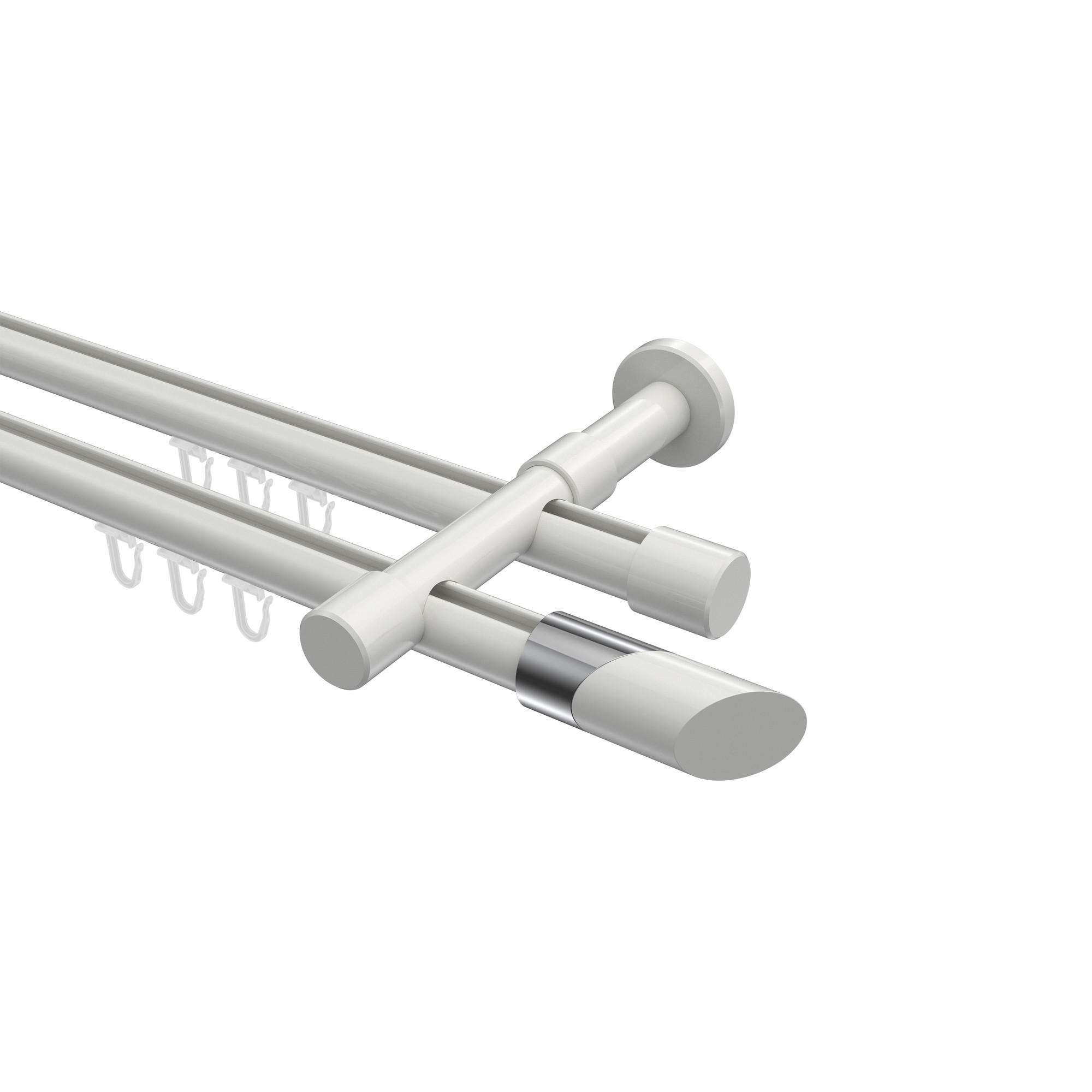 INNENLAUF-GARDINENSTANGEN-SET Prestige Verano 260 cm (geteilt in 2 x 130 cm), 2-läufig, 20 mm Ø Weiß - Chromfarben/Weiß, Metall (260cm) - INTERDECO