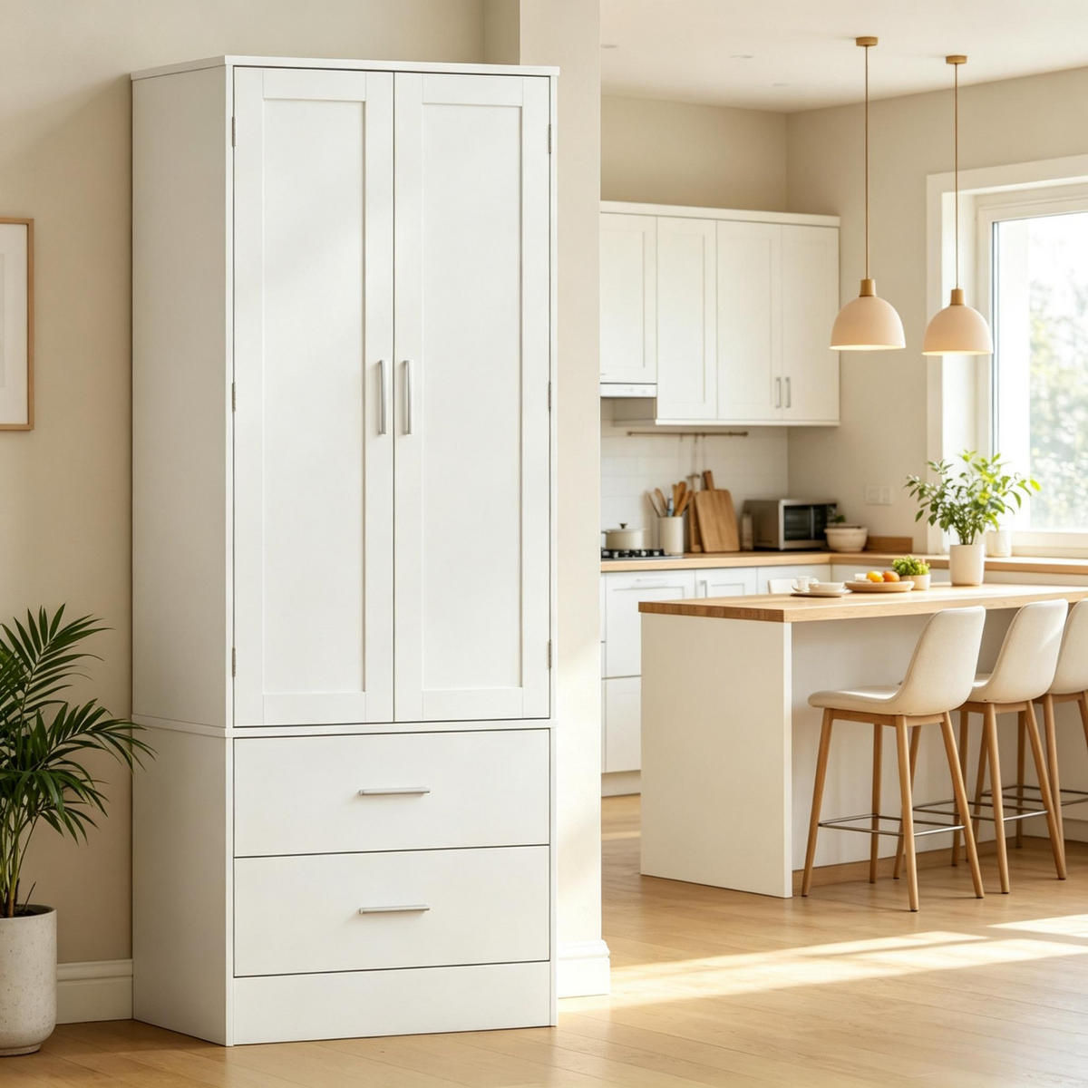 HIGHBOARD DE-38832 60/40/159 cm 2 Türen und 8 Gewürzfächer Weiß - Weiß, Holzwerkstoff (60/159/40cm) - ComfortXL