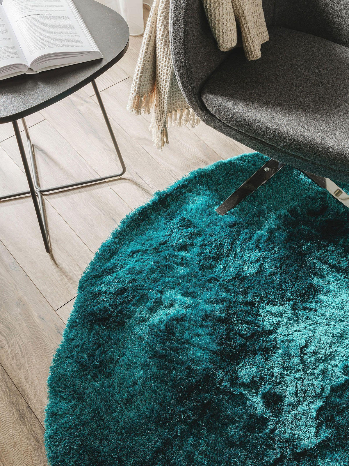 HOCHFLORTEPPICH Whisper Türkis ø 80 cm rund - Türkis, Textil (80/80cm) - benuta Nest