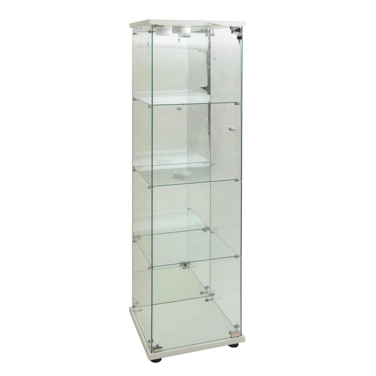 GLASVITRINE mit 4 Einlegeböden, Einzeltür, LED-Beleuchtung und Sicherheitsschloss, weiß - Weiß, Metall (36.5/164/42.5cm) - BRILVERDE