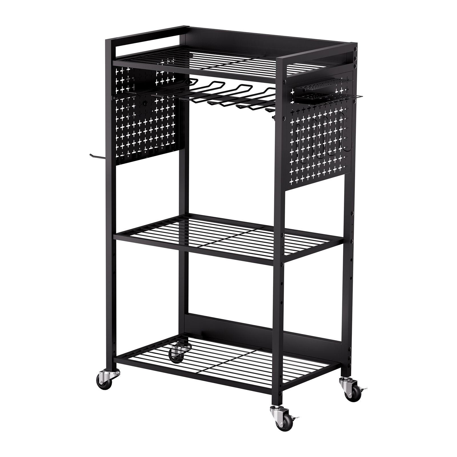 GERÄTEHALTER 4 Ebenen-Rollbarer Bohrmaschinenhalter 68kg Tragkraft Schwarz - Schwarz, Metall (10/10/10cm) - Raelunyi