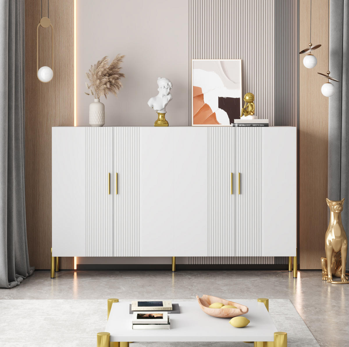 SIDEBOARD 160/35/100 cm Weiß aus Spanplatte mit verstellbaren Einlegeböden - Weiß, Holzwerkstoff (35/100/160cm) - OKMYHOME