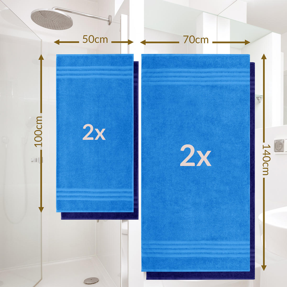 HANDTUCH Set London 4-teilig, 2x Handtuch 50x100 + 2x Duschtuch 70x140 Capri - Marine - Blau/Hellblau, Textil (70/140cm) - Lashuma