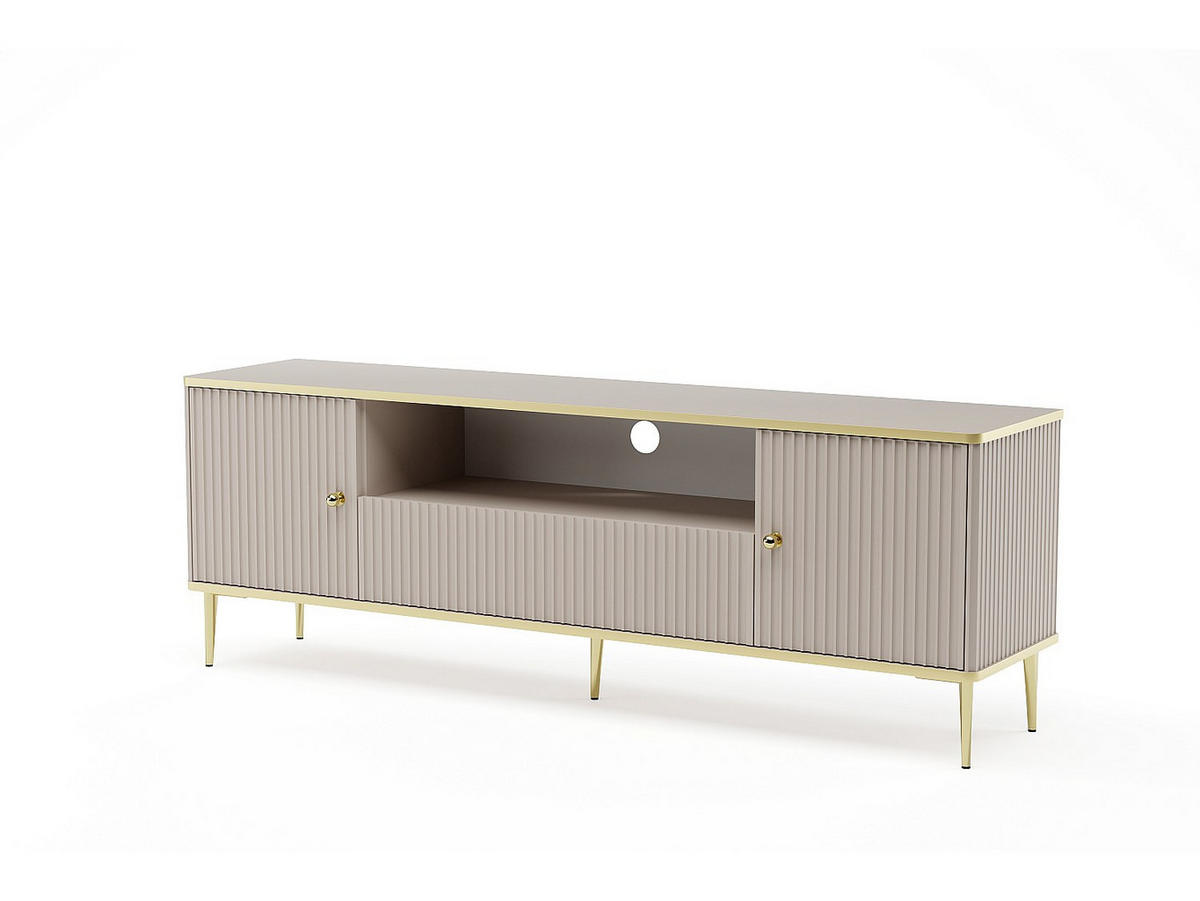 TV-MÖBEL - 2 Türen, 1 Schublade und 1 Ablagefach - MDF & Stahl - Beige und Goldfarben - SINEAD - Beige, Holz (160/55.2/35cm) - Vente-Unique