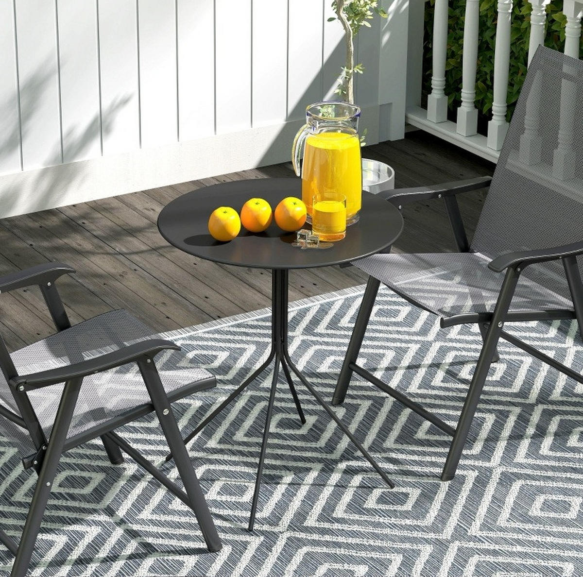 GARTENTISCH Ø60/71 cm aus Stahl mit Fußpolstern und pulverbeschichteter Oberfläche, Schwarz - Schwarz, Metall (60/60/71cm) - Redom
