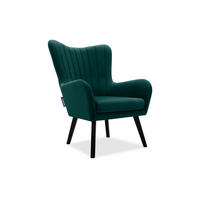 OHRENSESSEL GADI Velourstoff, Blaugrün - Blau/Schwarz, Holz/Textil (76/100/78cm) - KONSIMO®