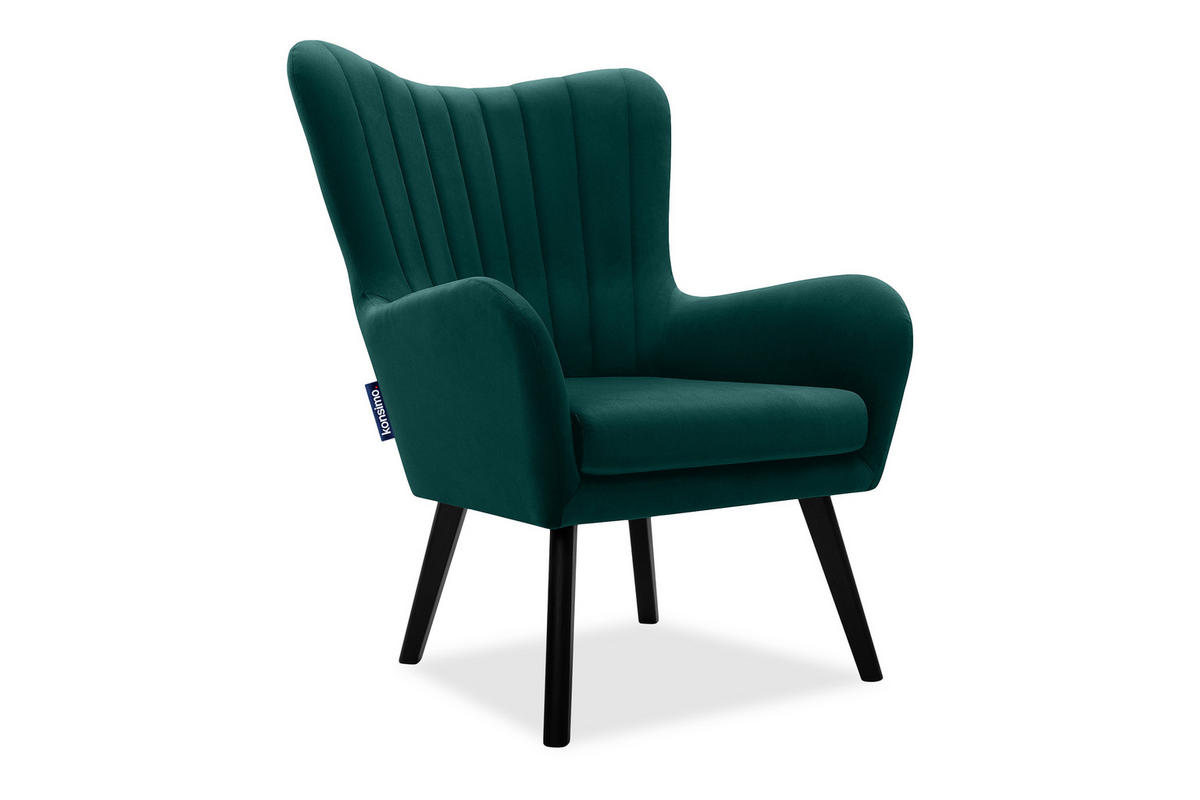 OHRENSESSEL GADI Velourstoff, Blaugrün - Blau/Schwarz, Holz/Textil (76/100/78cm) - KONSIMO®