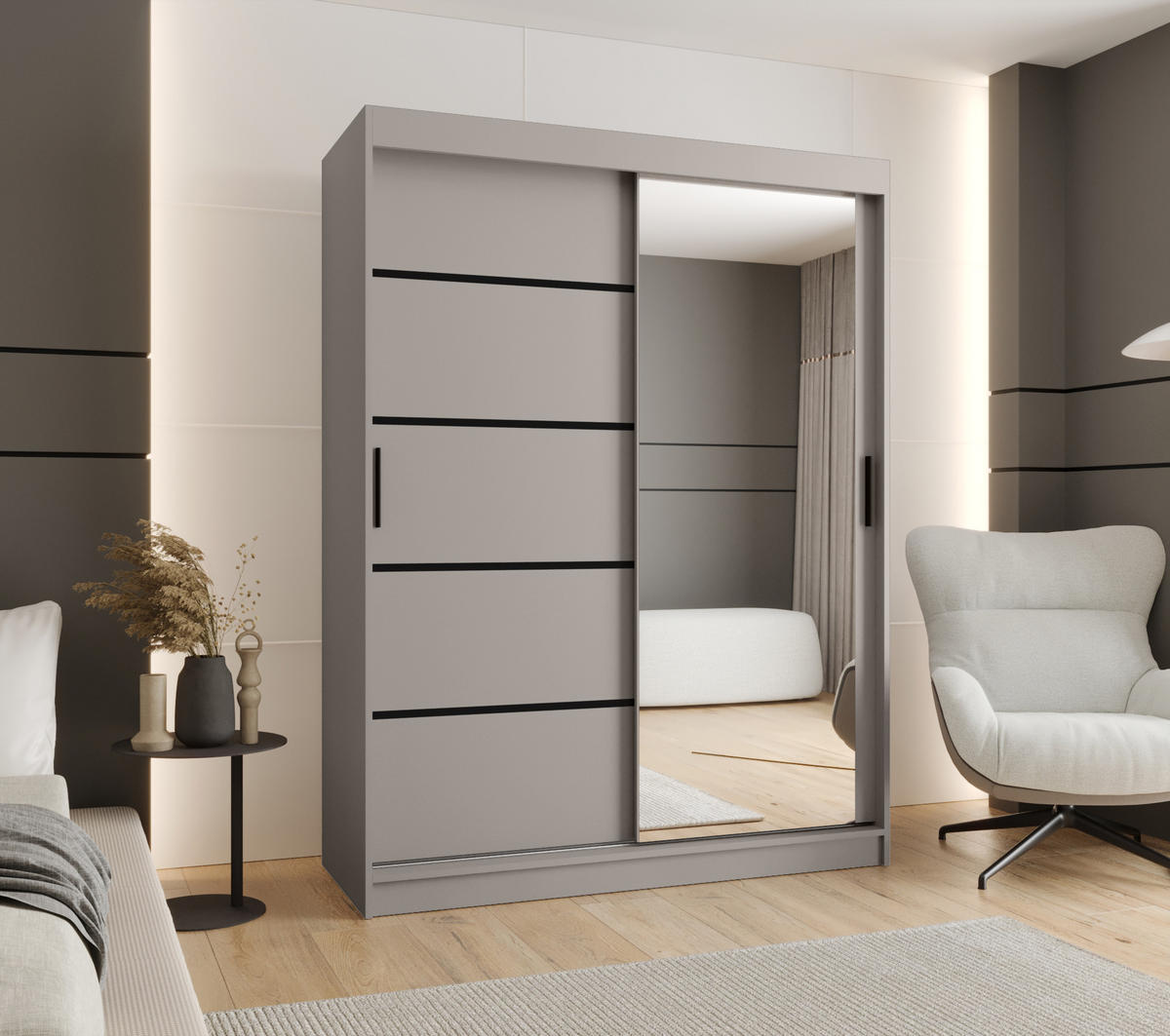 ŠATNÍ skříň s posuvnými dveřmi 200/150/62 2dveřová - černá/kašmírová, dřevo/plast (150/200/62cm)