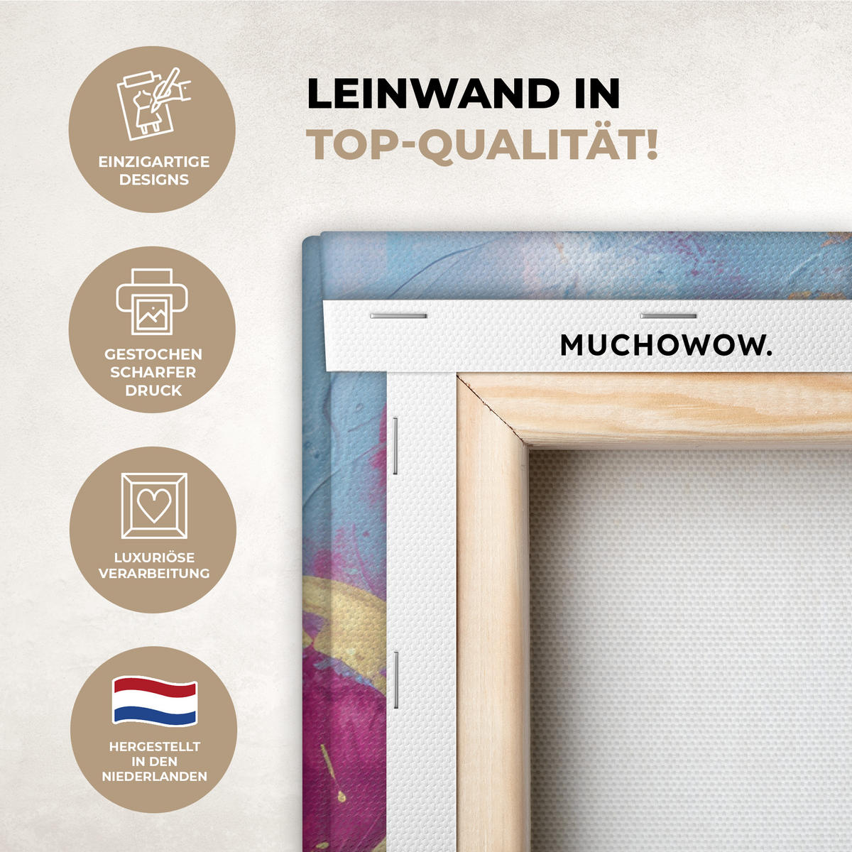 LEINWANDBILD Kreise - Gold - Abstrakt Wandbilder 80x60 cm - Blau, Textil (80/60cm) - MuchoWow