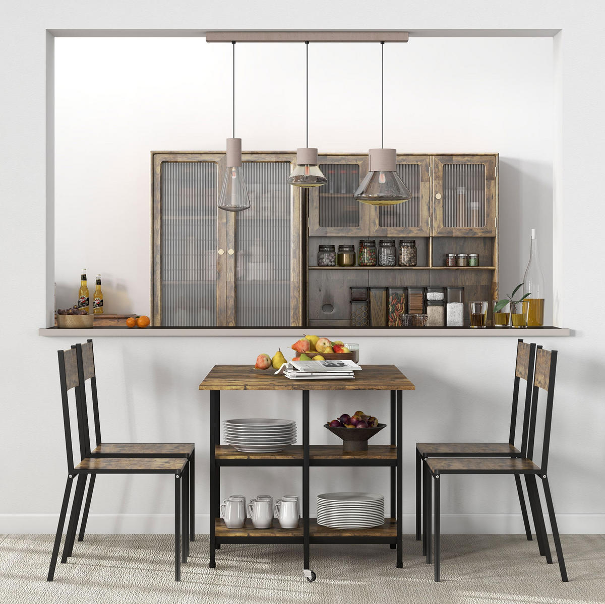 KLAPPTISCH 140/80/75 cm mit 2 klappbaren Platten, Rollen und 2 Ablagen, Braun - Braun, Metall (140/80/75cm) - Redom