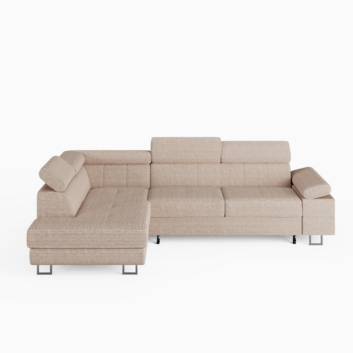 ECKSOFA CAROLINE Rechts Rosa Cord-Stoff L-Form Couch mit Schlaffunktion & Bettkasten - Chromfarben/Pink, Textil (190/253cm)