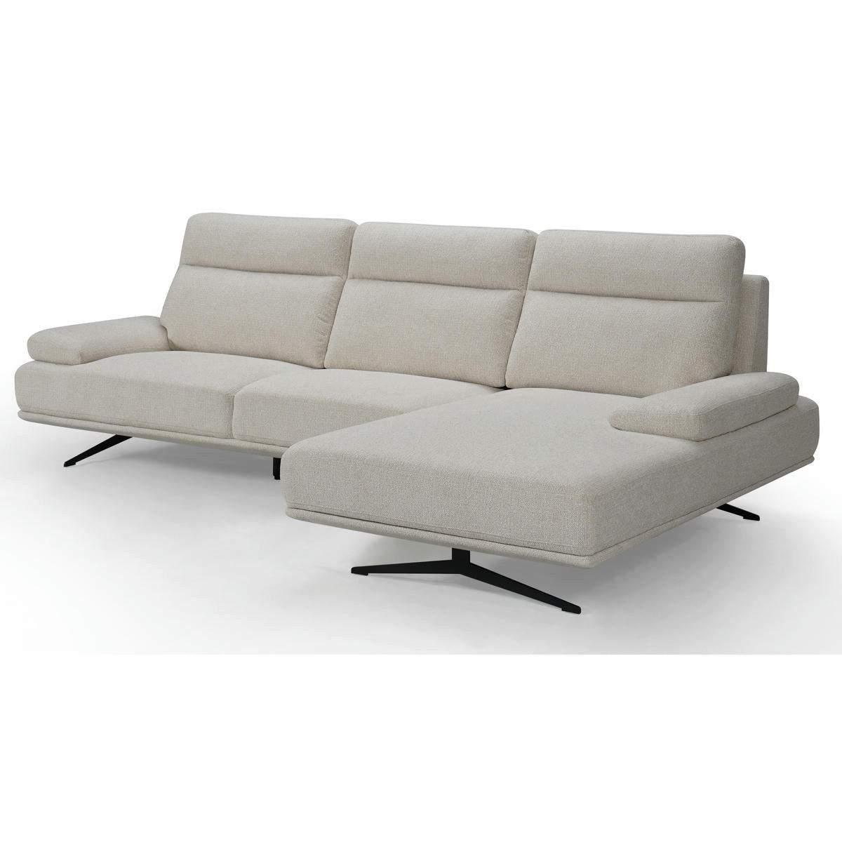 ECKSOFA Webstoff Beige - Beige/Schwarz, Textil/Metall (304/176cm) - Furnhouse