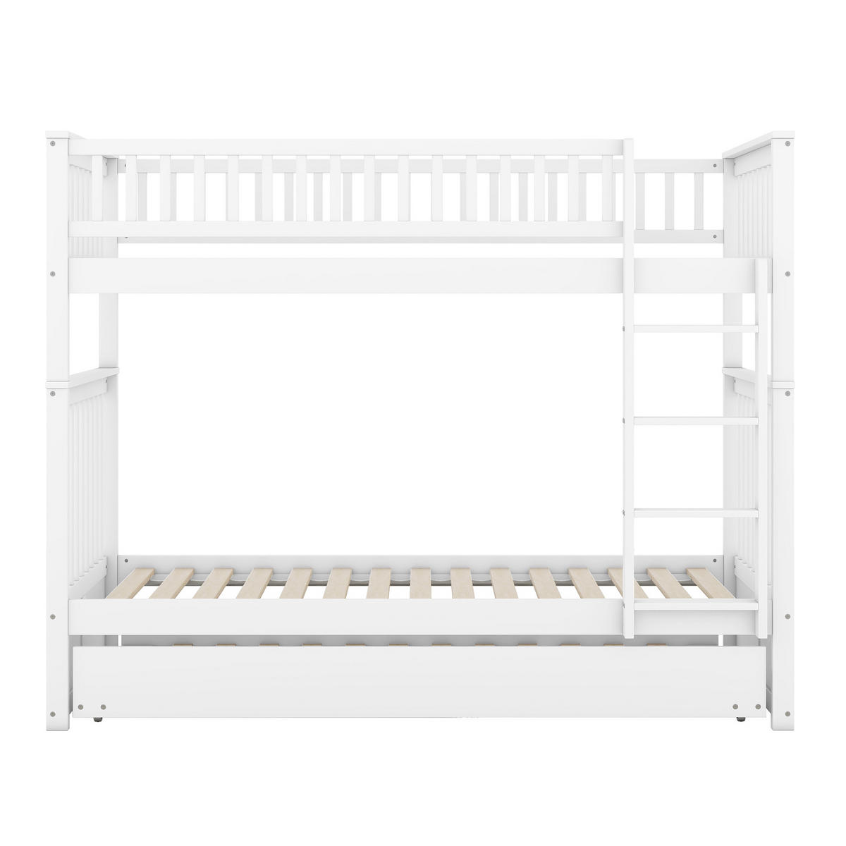 ETAGENBETT 90x200cm Weiß Dreierbetten mit Ausziehbett hohe Geländer - Weiß, Holz (90/200cm) - FLIEKS