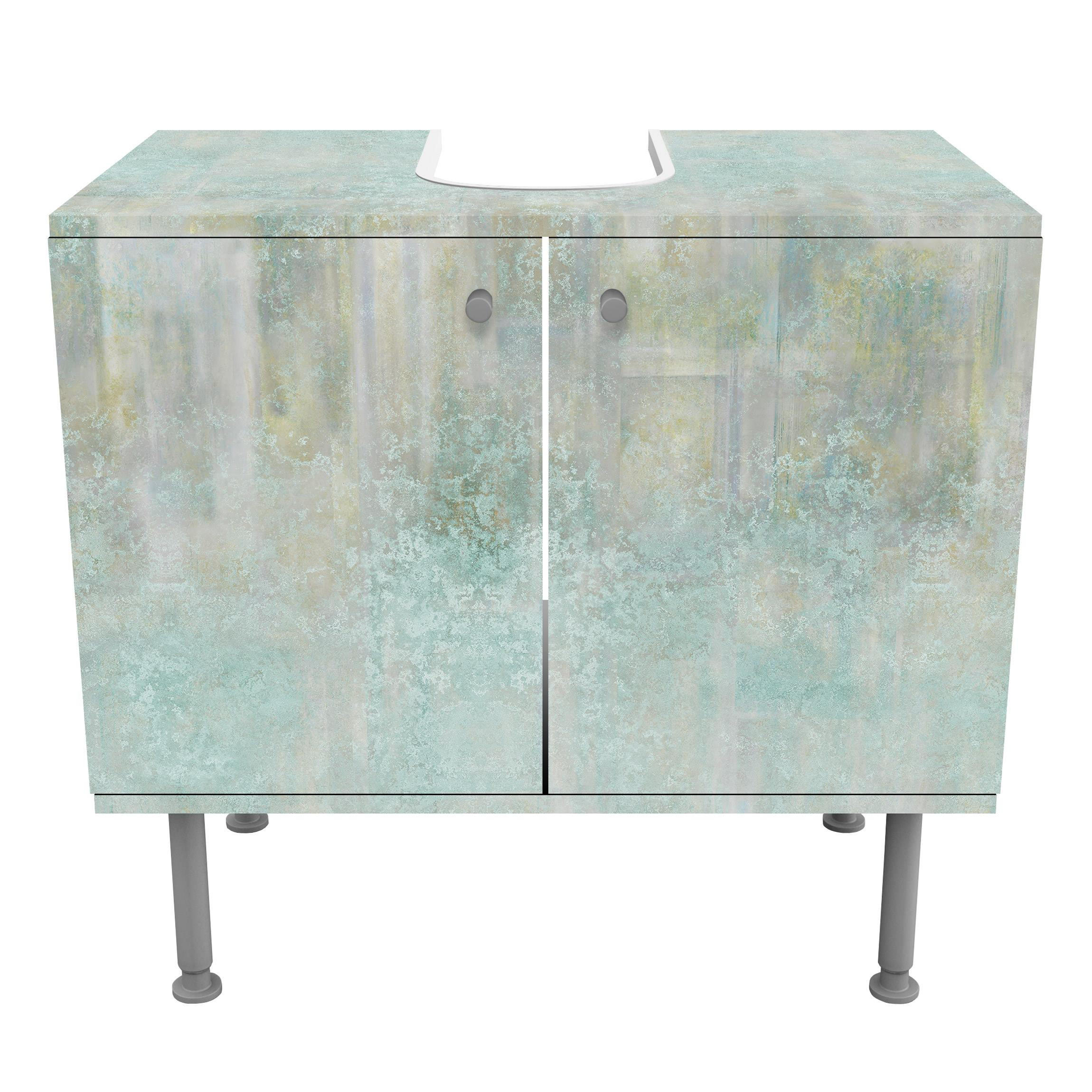 WASCHBECKENUNTERSCHRANK Rustikales Betonmuster Mint 60/55/35 cm - Blau, Holzwerkstoff (60/55/35cm) - Bilderwelten