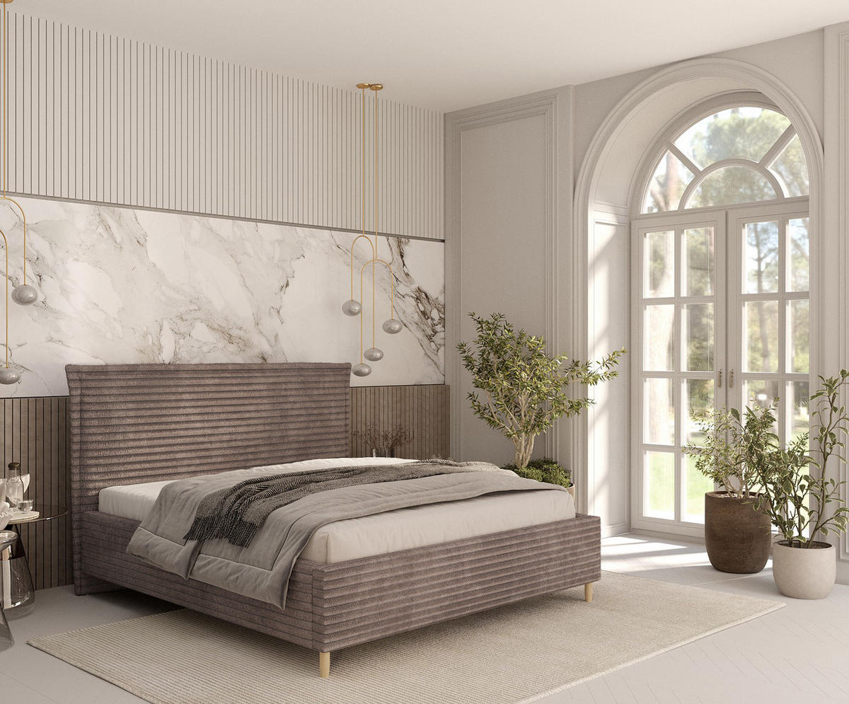 POLSTERBETT Cape Cod Beige 180/200 cm im Samtstoff - Beige/Naturfarben, Holz/Holzwerkstoff (180/200cm) - Maison de Reve