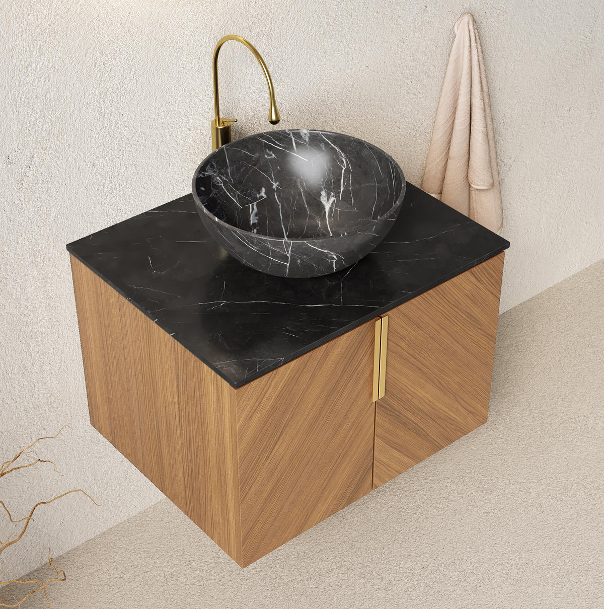 WASCHTISCH mit Unterschrank 61 cm Schwarz/Braun Eiche - Schwarz, Holzwerkstoff (50/55.1/61cm) - Beauniv