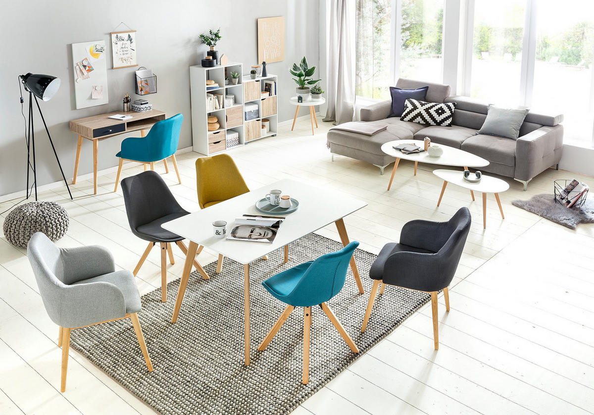 ESSZIMMERSTUHL 2er Set Stoffbezug mit Holzgestell Skandinavisch gepolstert, Grau 49x52x87 cm - Beige/Grau, Holz/Textil (49/87/52cm) - KADIMA DESIGN