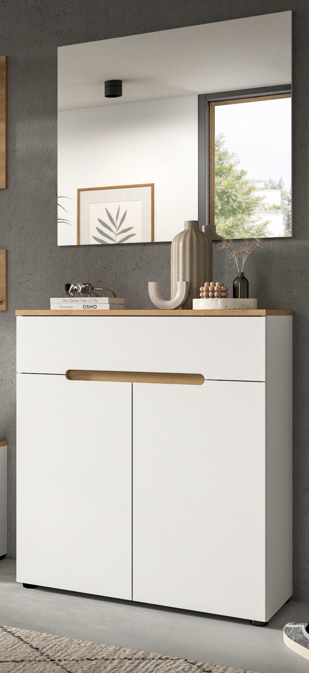 GARDEROBEN-SET weiß, Eiche Artisan 2-teilig, Flurkommode mit Soft-Close - Weiß, Glas/Holzwerkstoff (80/190/37cm) - Inn.Furn
