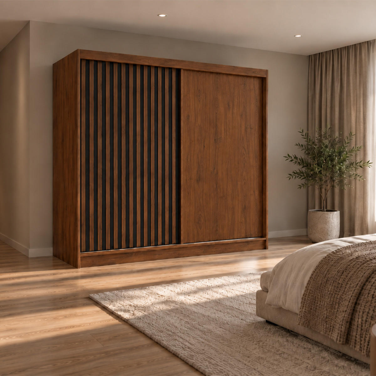 KLEIDERSCHRANK Lumil 200 cm Nussbaum Warmia Griffe schwarz - Nussbaumfarben, Holzwerkstoff (200/216/61cm) - KS Home Concept