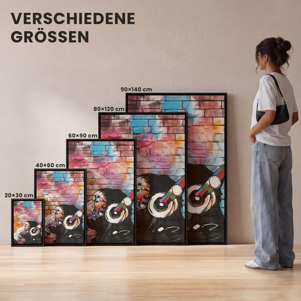 LEINWAND Bilder mit Rahmen - Affe - Graffiti - Musik - 20x30 - Multicolor, Textil (20/30cm) - MuchoWow