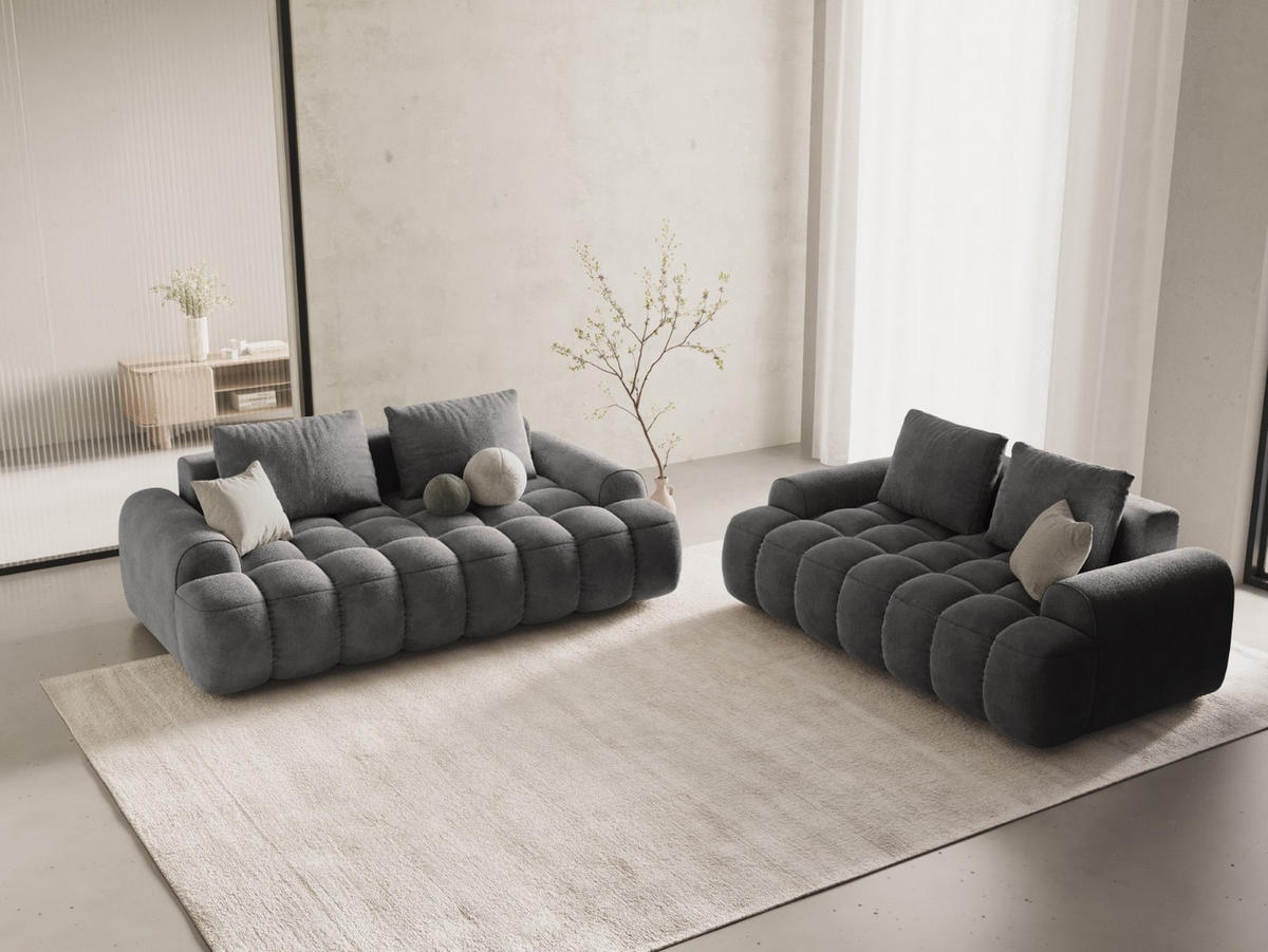 SOFA Linz aus Samt grau 3 Sitzplätze - Grau, Textil (100/84/200cm) - Cosmopolitan Design