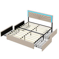 POLSTERBETT 160x200 cm - mit LED-Kopfteilbeleuchtung und 4 ausziehbaren schubladen - ohne Matratze - Beige - Beige, Textil (160/200cm) - DELFA