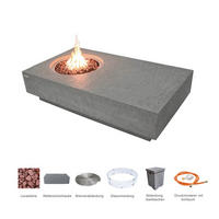 FEUERTISCH Metropolis Gasfeuerstelle aus GF-Beton - 4-tlg. Set inkl. Glasumrandung, Brennerabdeckung und Gasflaschen-Abdeckung - Hellgrau, Naturmaterialien (81/35/142cm) - Elementi