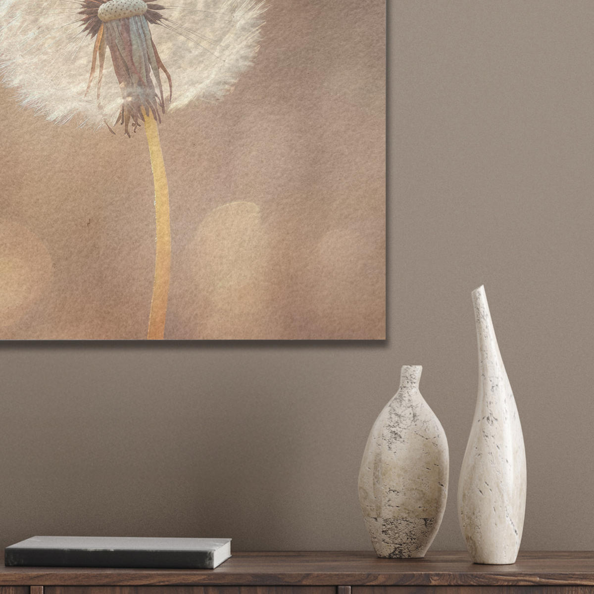 AKUSTIKBILD Löwenzahn - Beige - Natur - Blume Wandbilder 60x60 cm - Hellbraun, Kunststoff (60/60/0.9cm) - MuchoWow