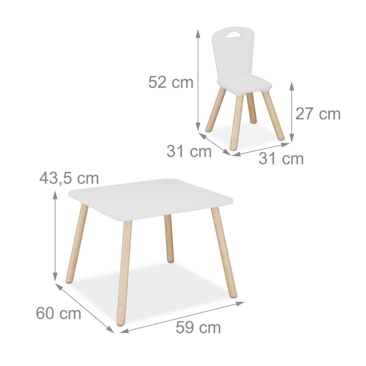 KINDERSITZGRUPPE - Weiß, Holz/Holzwerkstoff (59/43.5/60cm) - Relaxdays