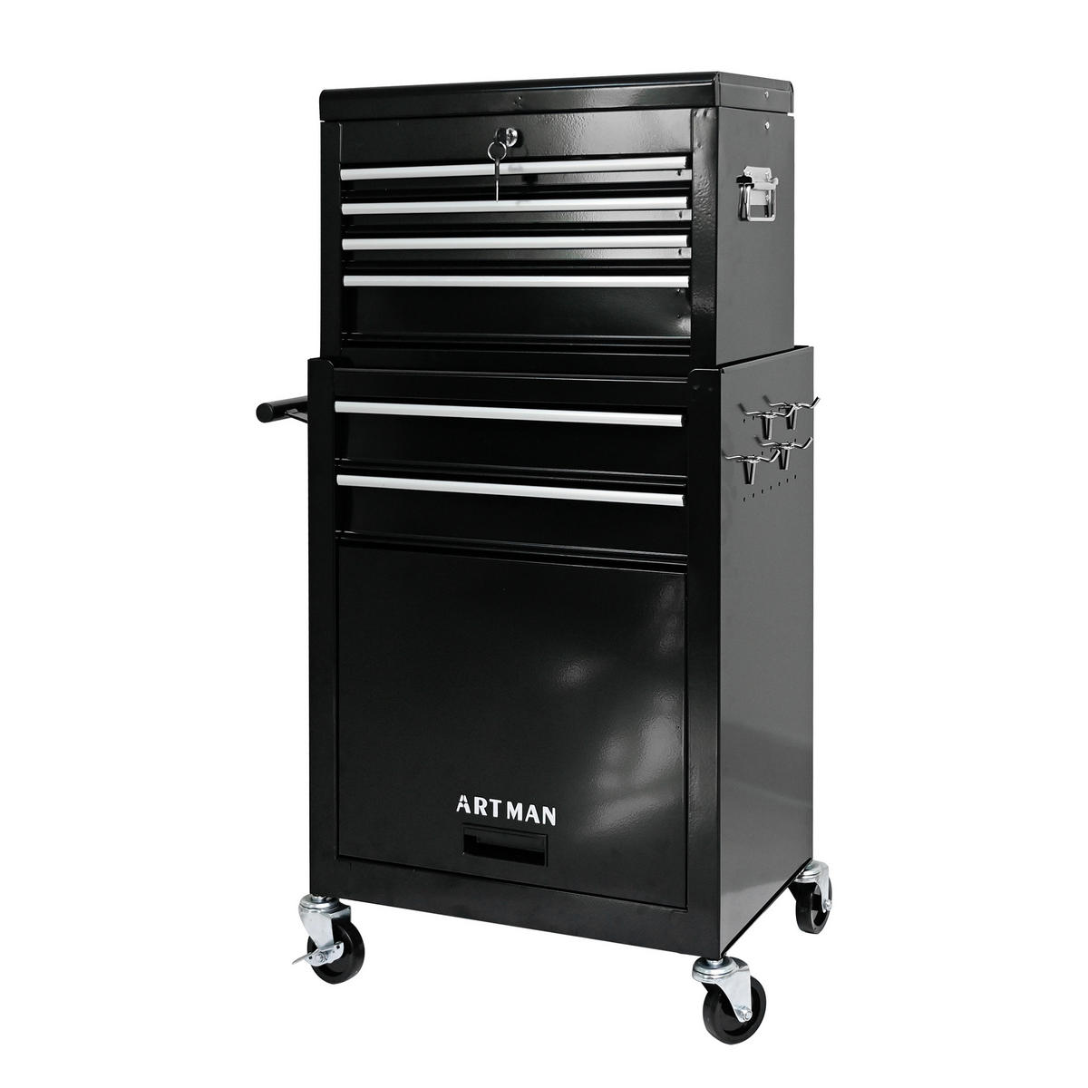 WERKZEUGWAGEN mit Rollen – 6 Schubladen, große Kapazität, Metall Tool-Truhe, Werkstattwagen für Garage, Schwarz - Schwarz, Metall (33/109/52.5cm) - Ej. Life