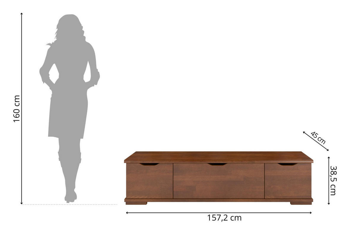 MASSIVHOLZ-TV-SCHRANK Arhus, Buche - lackiert, Nussbaumfarbe - Walnussfarben, Holz/Buchenholz (157.2/38.5/45cm) - Visby